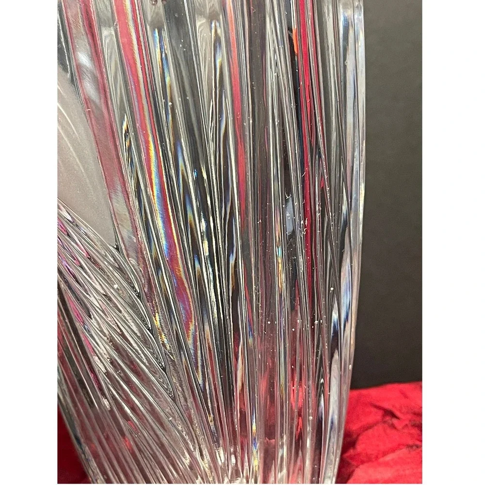 Vintage Anna Hütte Crystal Oval Vase Etched Flower Sawtooth Rim Germany 1980s